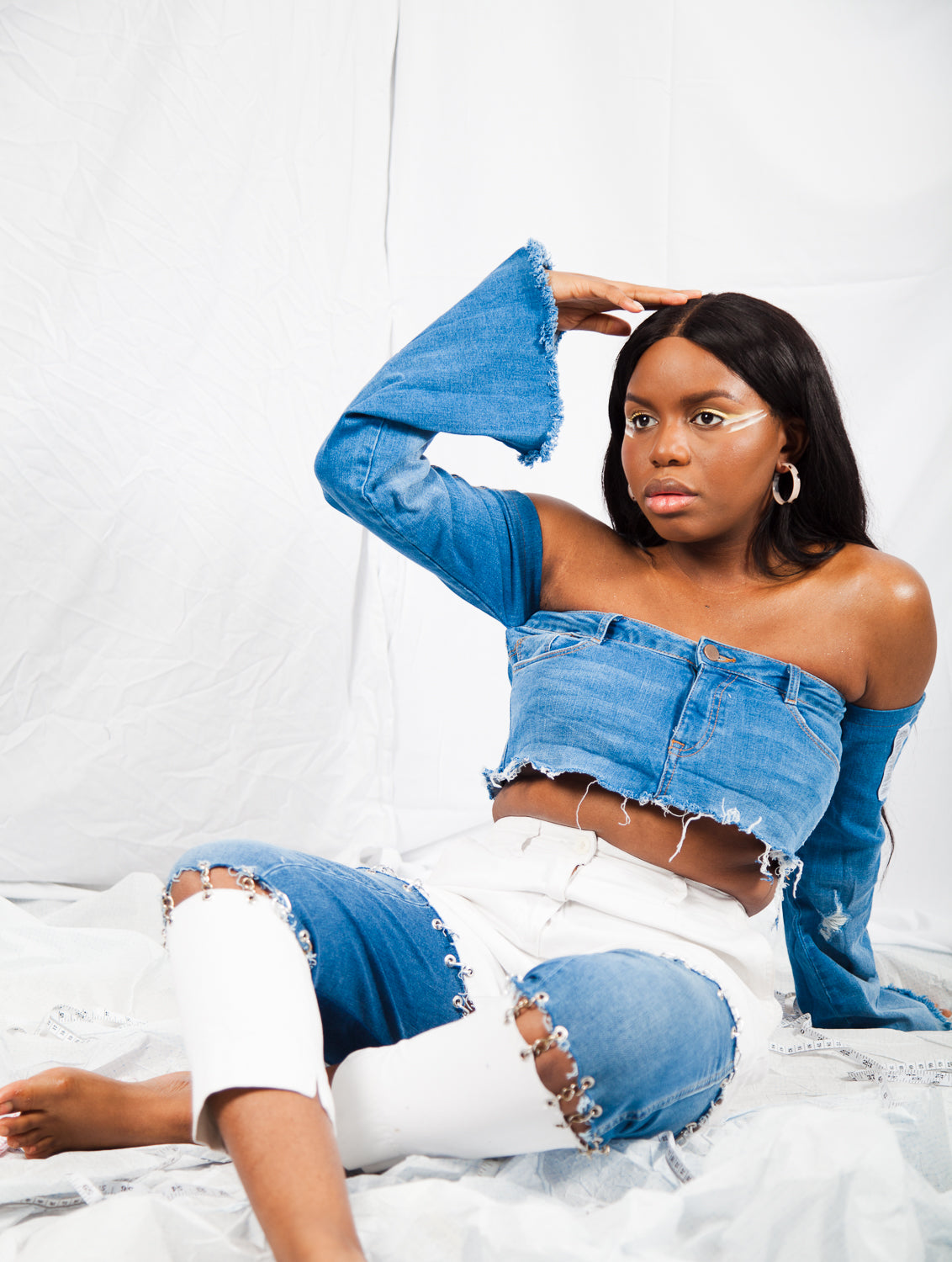 Denim flare sleeve top