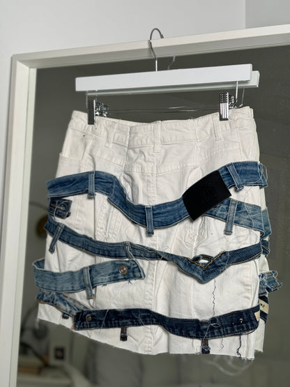 White and blue denim waistband skirt