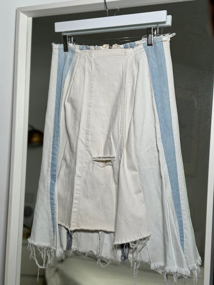 Off white and blue denim detail midi skirt