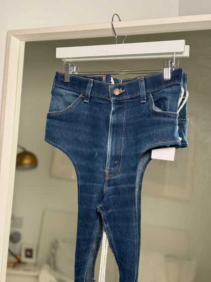 Blue denim racer crotch top